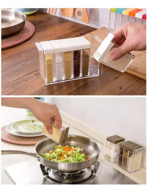 Spice Jars Dispenser Masala Rack Easy Flow Storage Crystal Set of 6