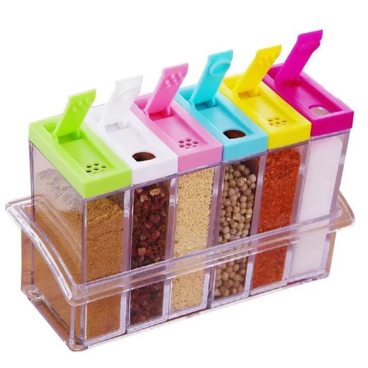 Spice Jars Dispenser Masala Rack Easy Flow Storage Crystal Set of 6