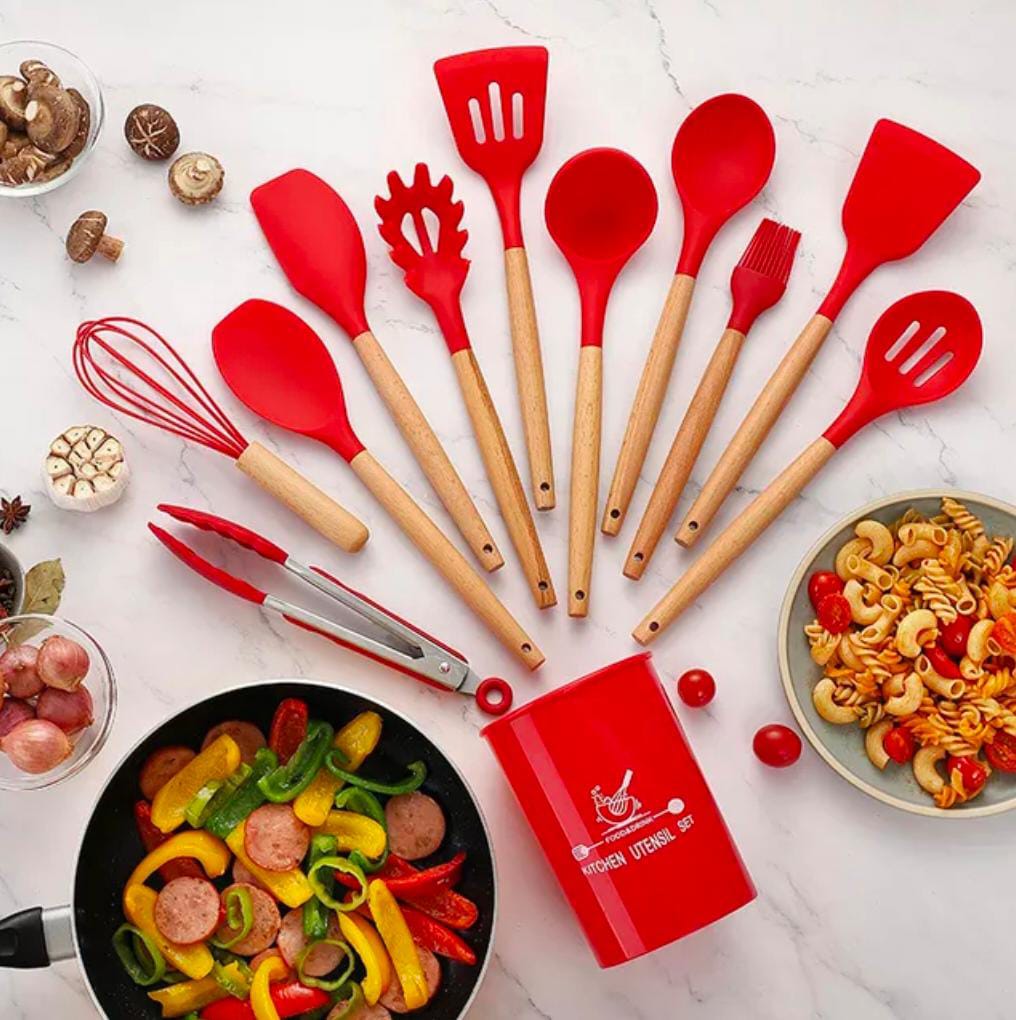 12 Pcs Set - Silicone Kitchen Utensils With Storage Bucket