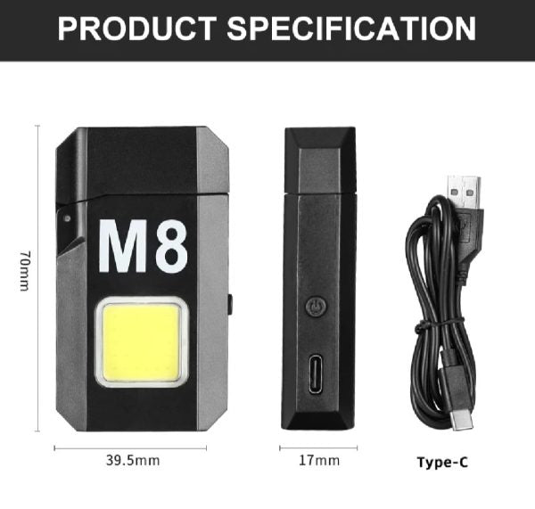 COB LED Flashlight with Dual Arc Lighter