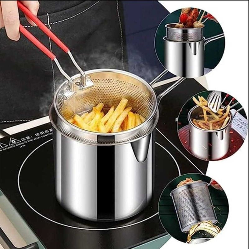 Stainless Steel Deep Fryer Pot With Strainer – Heavy-duty Frying Pan