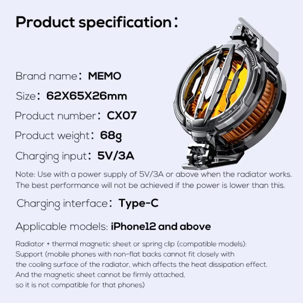 Memo Cx07 Mobile Phone Magnetic – Cooling Fan Radiator