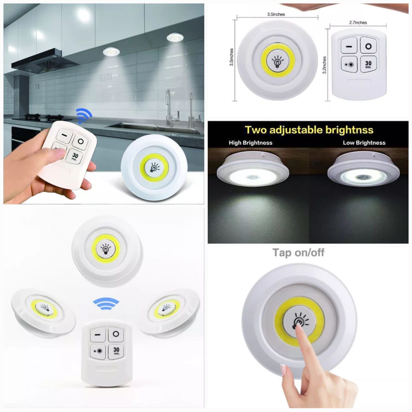 Tap Led Light With Remote Control (Pack Of 3)