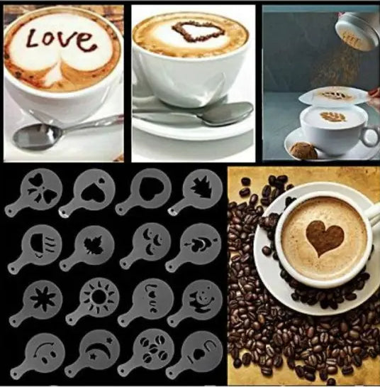 Pack Of 16 Silicone Coffee Art Stencil – Home Indoor