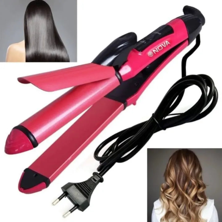 Nova 2-in-1 Hair Straightener & Curler – Model NH-2009, Quick Heat-Up Ceramic Plates for Smooth Straightening & Effortless Curls