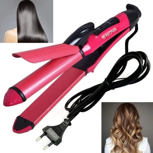 Nova 2-in-1 Hair Straightener & Curler – Model NH-2009, Quick Heat-Up Ceramic Plates for Smooth Straightening & Effortless Curls