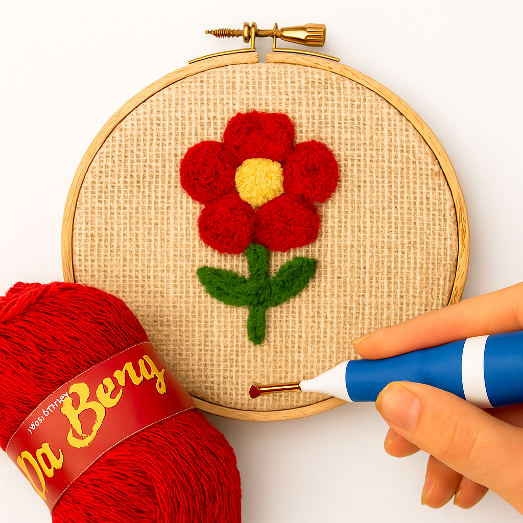 3D Embroidery Punch Needle Kit with 10 Inch Wooden Hoop, Jute Cloth (20x36 inch), Thread, Scissors & Tools