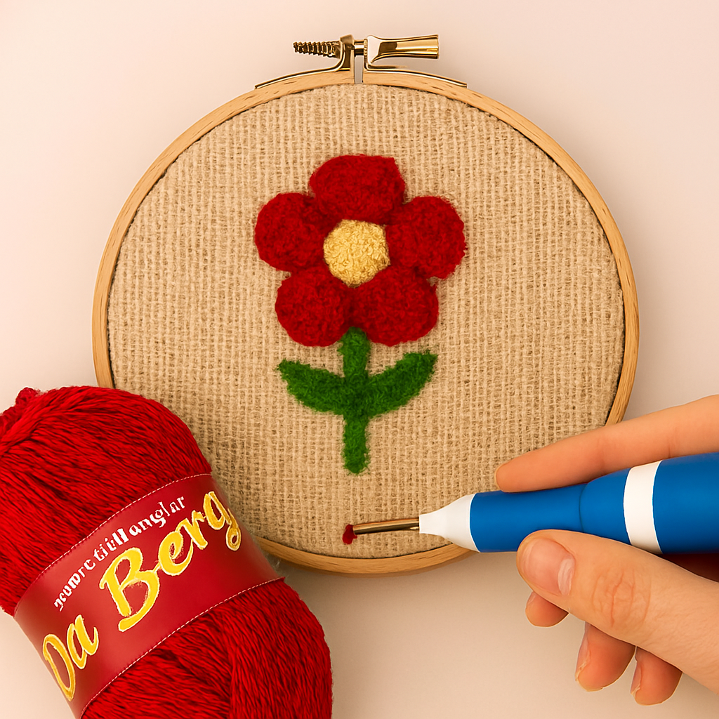 3D Embroidery Punch Needle Kit with 10 Inch Wooden Hoop, Jute Cloth (20x36 inch), Thread, Scissors & Tools